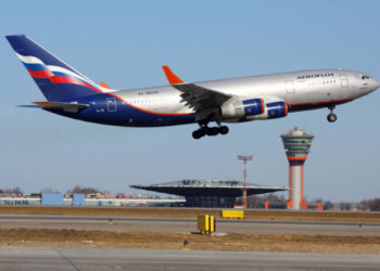 Ilyushin IL-96-300 rotating at Sheremetyevo international airport.