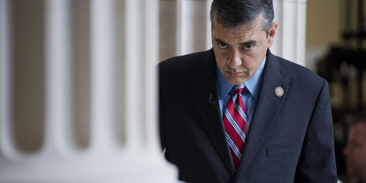 UNITED STATES - MAY 30:  Rep. David Rivera, R-Fla., prepares for a television in the Cannon rotunda.  (Photo By Tom Williams/CQ Roll Call)